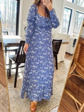 Blue Floral Smocked Maxi Dress